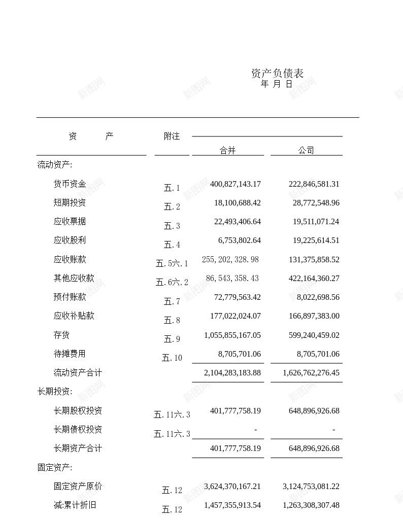 资产负债表7办公Excel_新图网 https://ixintu.com 资产负债表