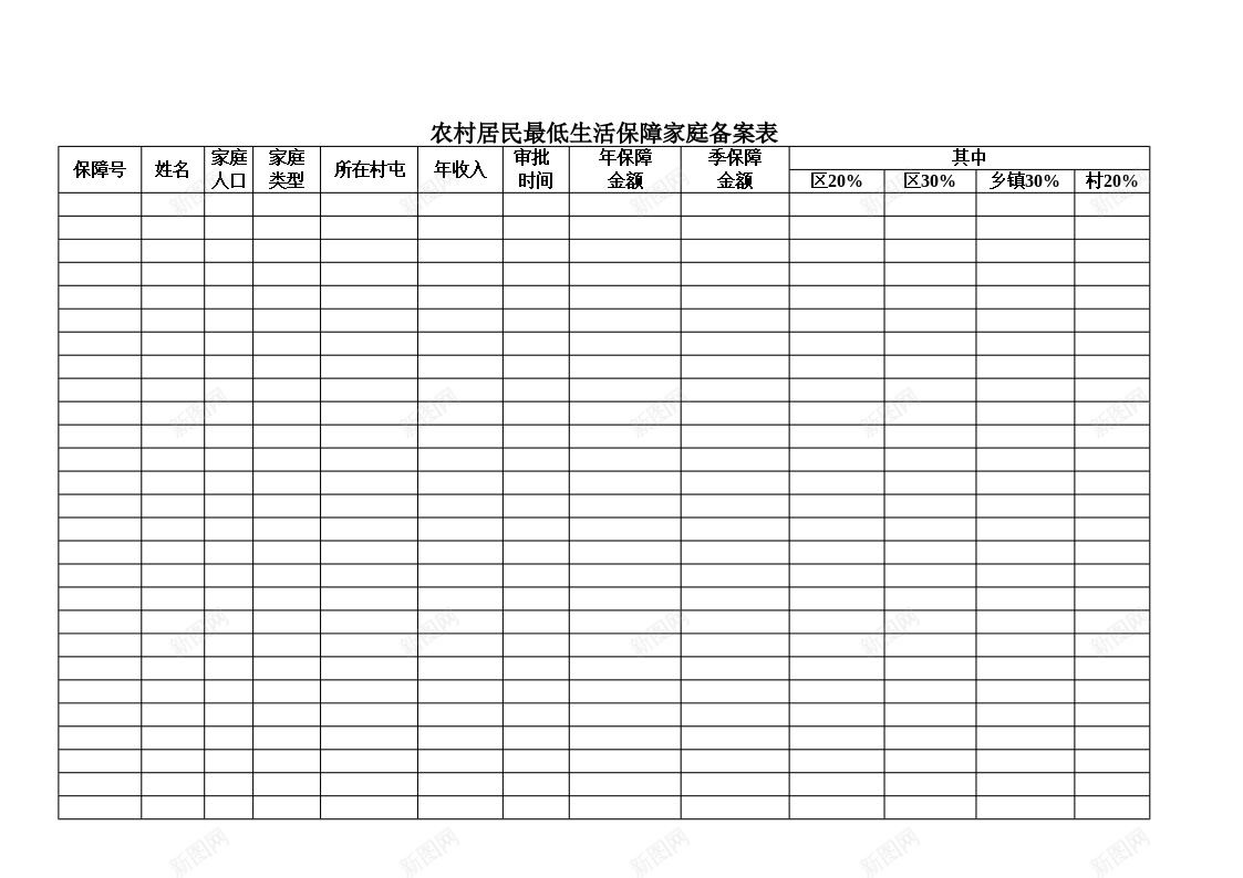农村居民最低生活保障家庭备案表办公Excel_新图网 https://ixintu.com 农村 备案 家庭 居民 最低 生活保障