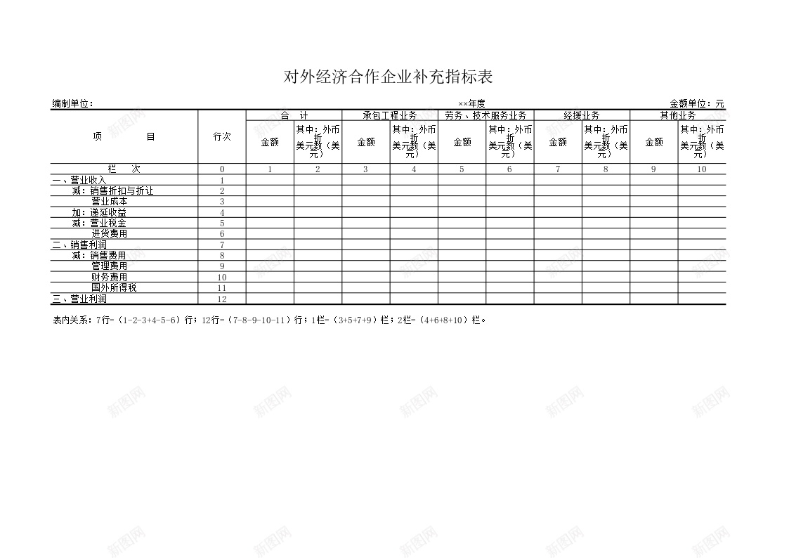 对外经济合作企业补充指标表办公Excel_新图网 https://ixintu.com 企业 对外 指标 经济合作 补充