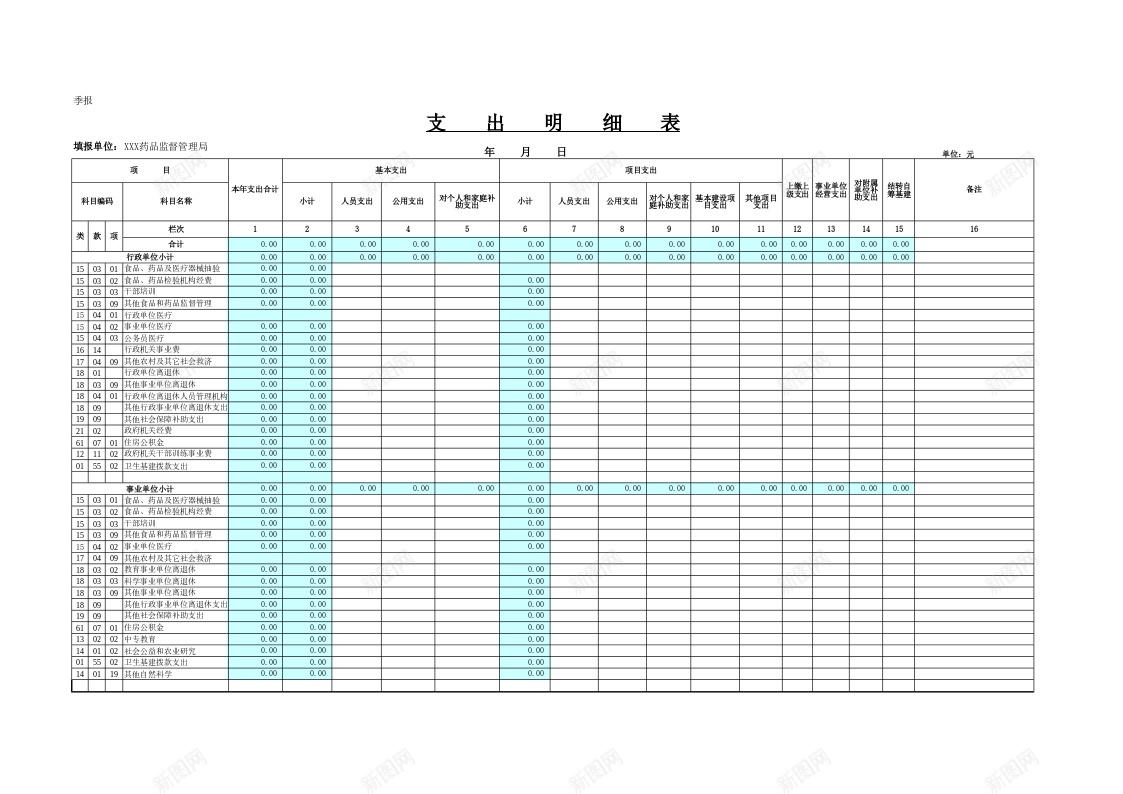 药监支出明细表办公Excel_新图网 https://ixintu.com 支出 明细表 药监