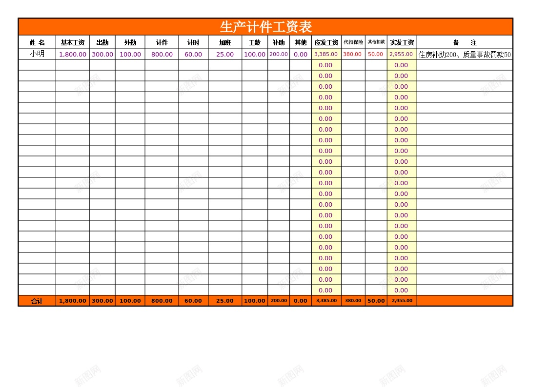 生产计件工资表带公式办公Excel_新图网 https://ixintu.com 公式 生产 表带 计件工资