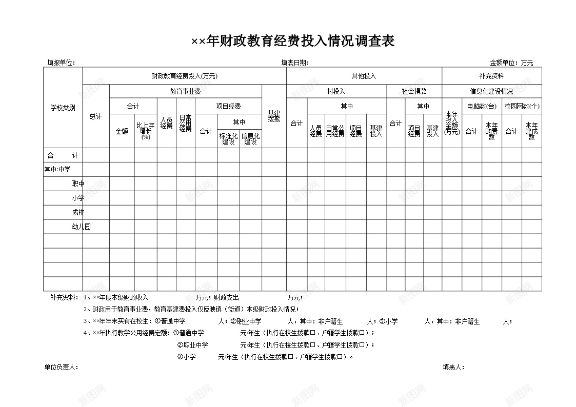 年财政教育经费投入情况调查表办公Excel_新图网 https://ixintu.com 情况 投入 教育 经费 调查表 财政