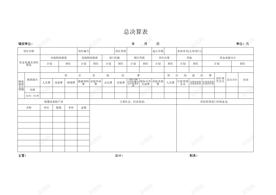 总决算表办公Excel_新图网 https://ixintu.com 决算