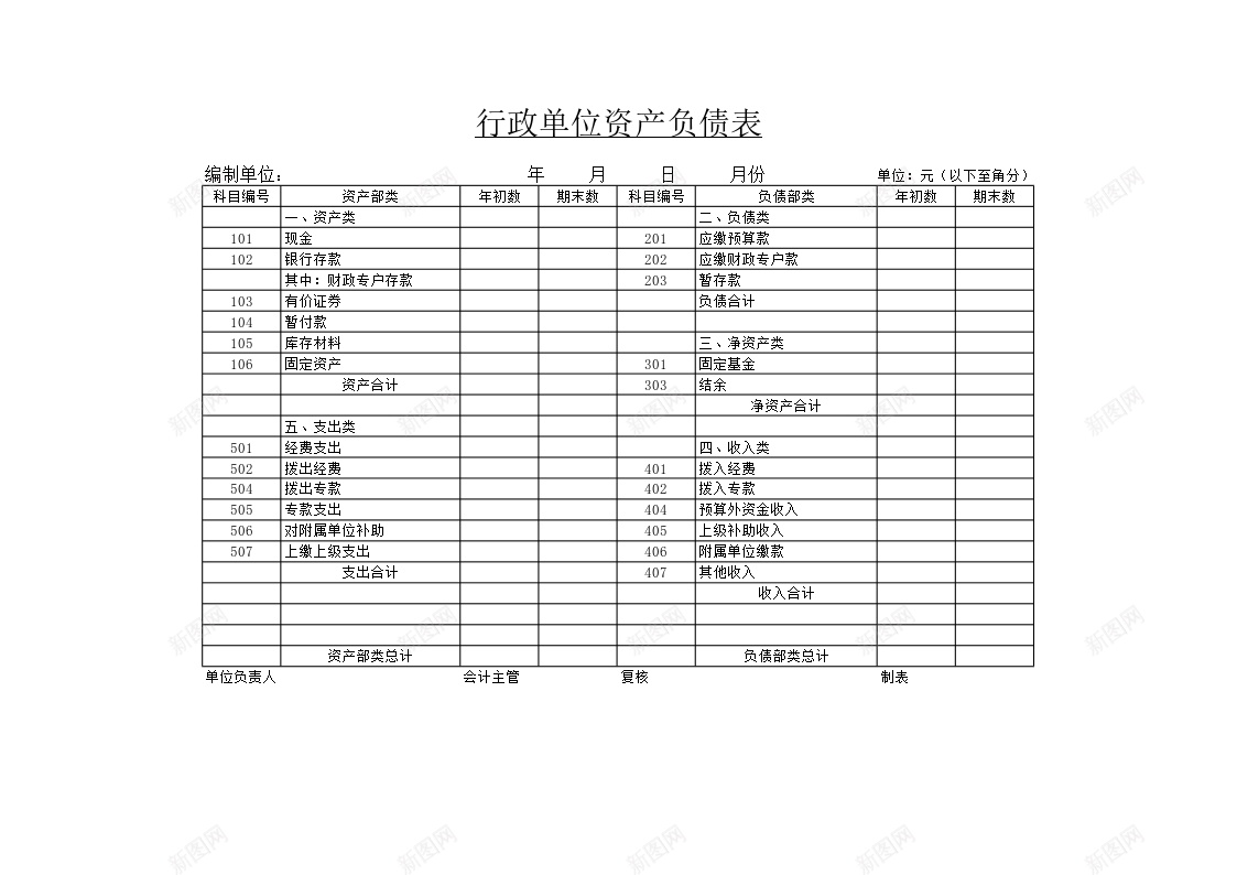 行政单位资产负债表办公Excel_新图网 https://ixintu.com 单位 行政 资产负债表