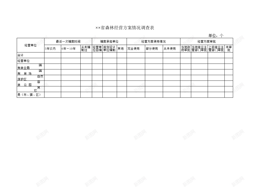 森林经营方案情况调查表办公Excel_新图网 https://ixintu.com 情况 方案 森林 经营 经营方 调查表