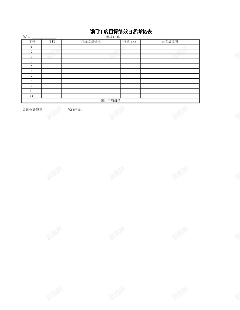 部门年度目标绩效自我考核表Excel图表模板办公Excel_新图网 https://ixintu.com 图表 年度 模板 目标 绩效 考核表 自我 部门