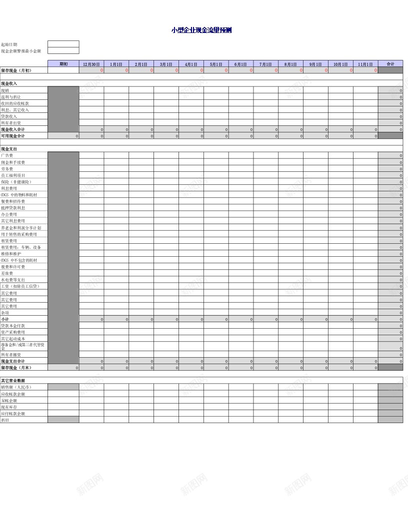 中小企业现金流预测办公Excel_新图网 https://ixintu.com 中小企业 现金流 预测