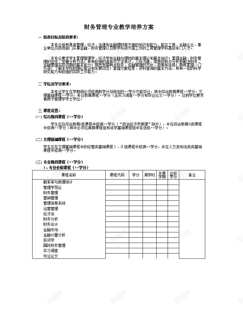 财务管理专业教学培养方案办公Excel_新图网 https://ixintu.com 专业教学 培养方案 财务管理