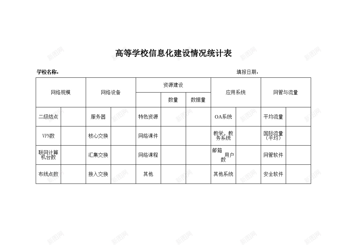 高等学校信息化建设情况统计表办公Excel_新图网 https://ixintu.com 信息化 建设 情况 统计表 高等学校