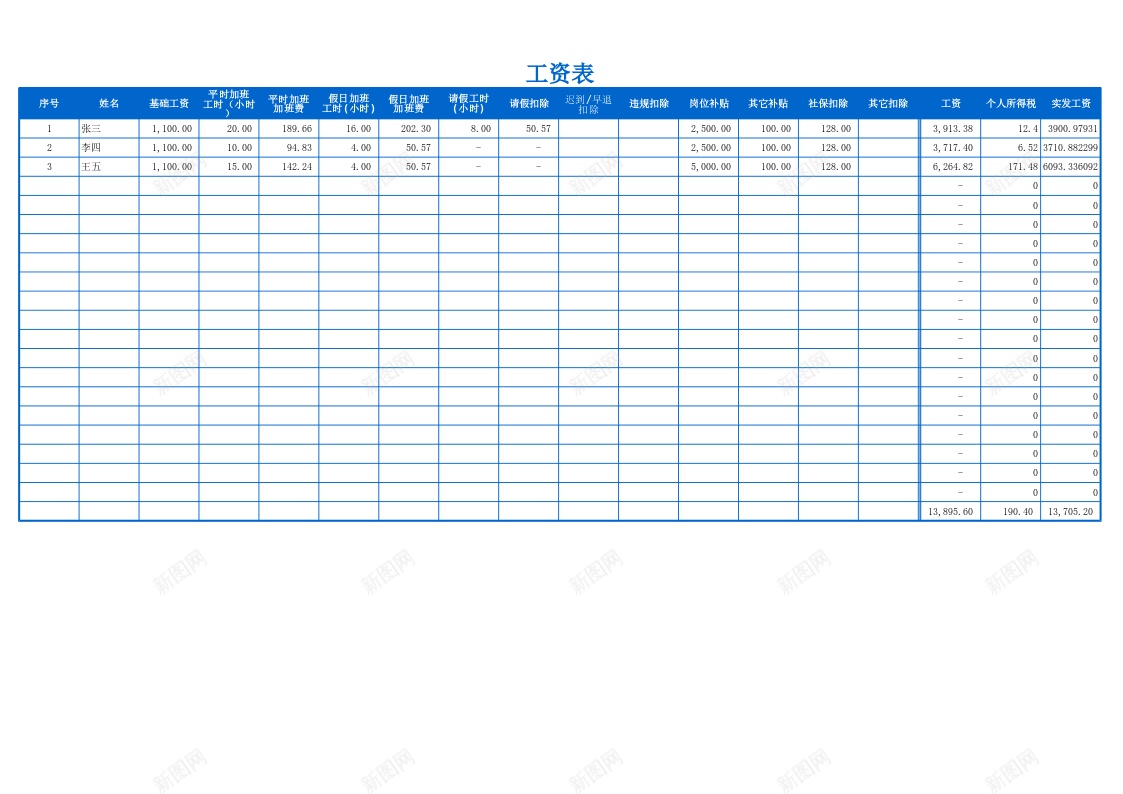 工资表EXCEL表格带计算公式办公Excel_新图网 https://ixintu.com 公式 工资 表格 计算