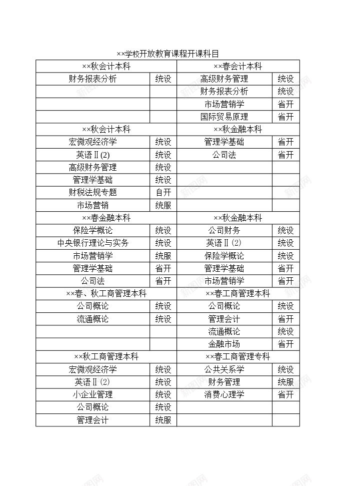 学校开放教育课程开课科目办公Excel_新图网 https://ixintu.com 学校 开放教育 开课 科目 课程