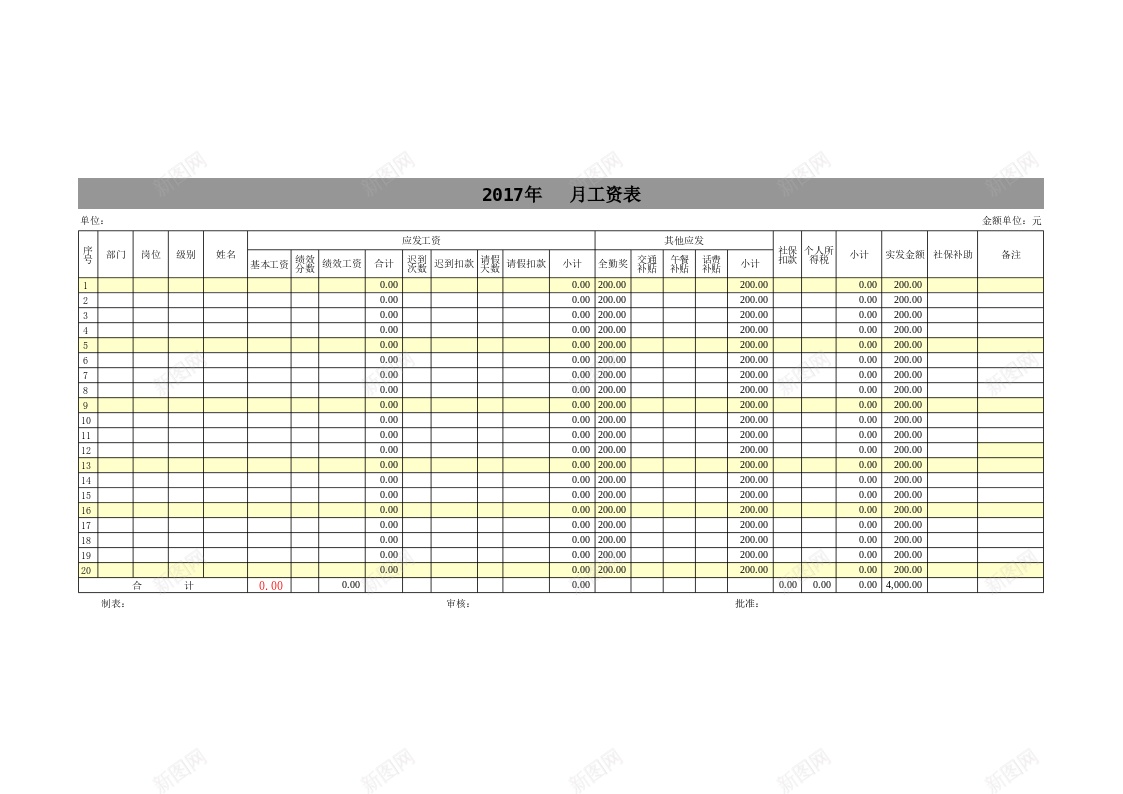 带全勤公式的工资表办公Excel_新图网 https://ixintu.com 全勤 公式 工资