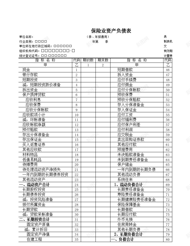 保险业资产负债表Excel图表模板办公Excel_新图网 https://ixintu.com 保险业 图表 模板 资产负债表