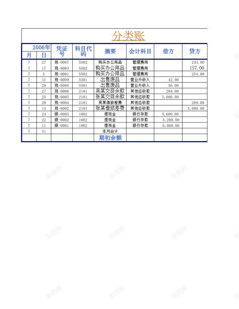 分类账办公Excel_新图网 https://ixintu.com 分类账