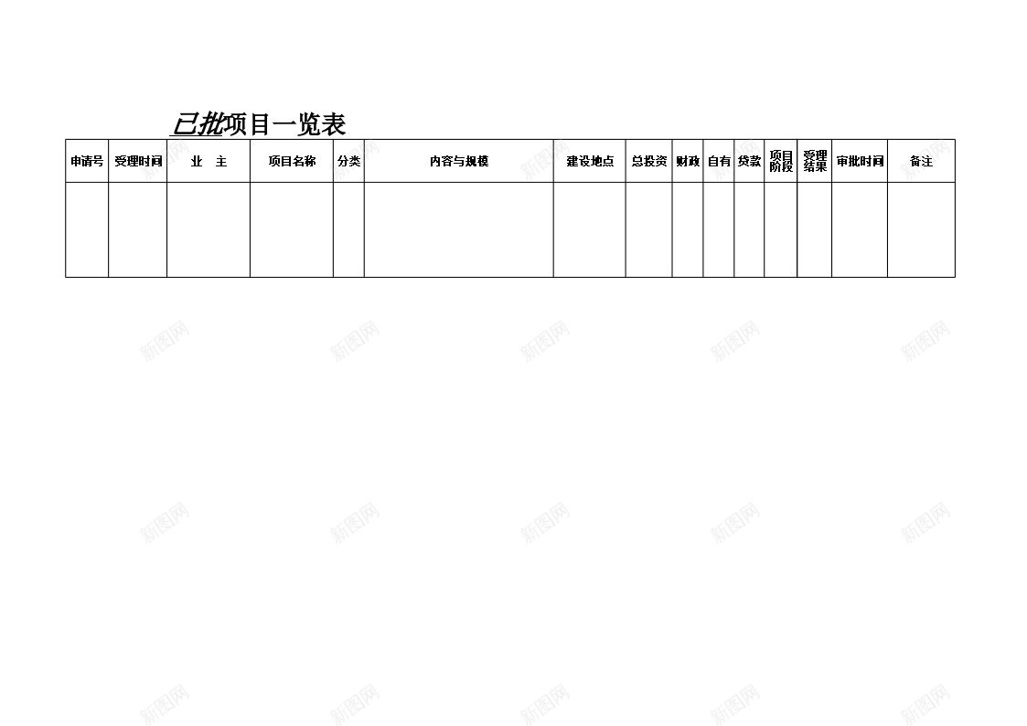 已批项目一览表办公Excel_新图网 https://ixintu.com 一览表 项目