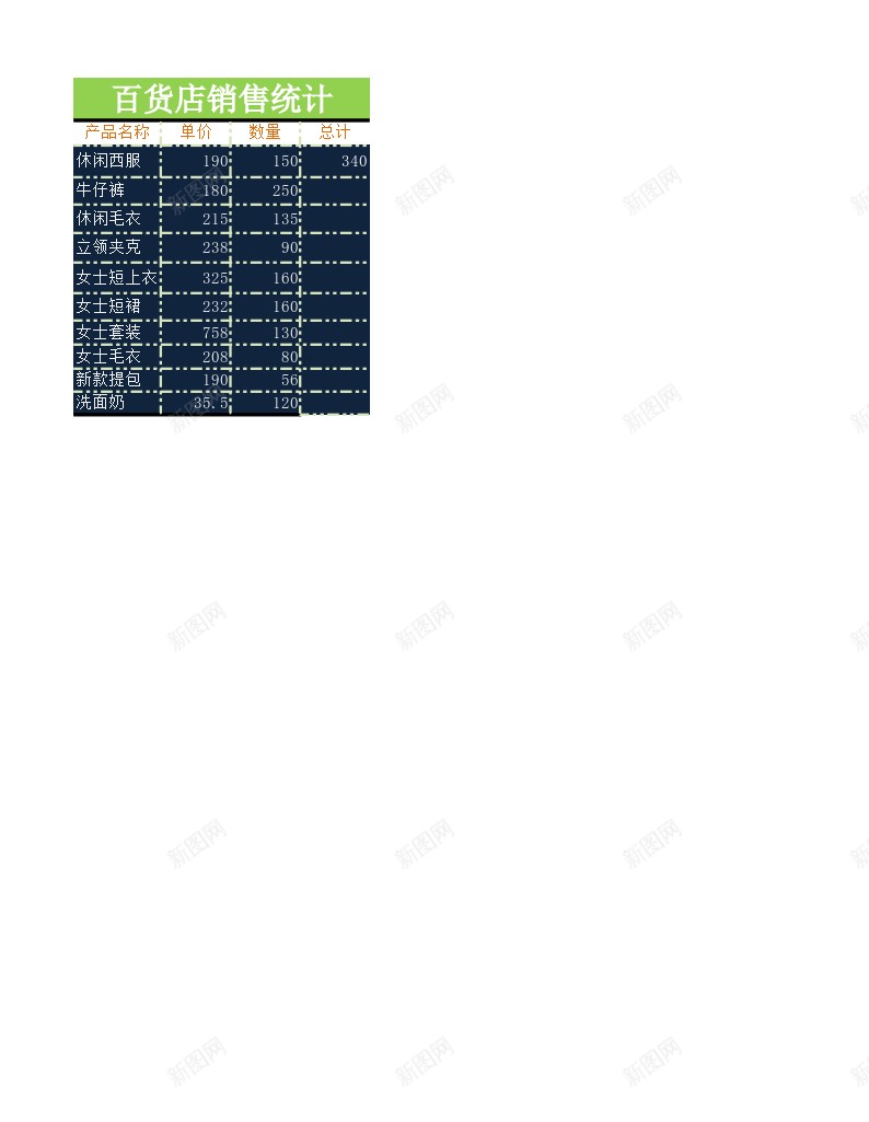 百货店销售统计办公Excel_新图网 https://ixintu.com 百货店 统计 销售