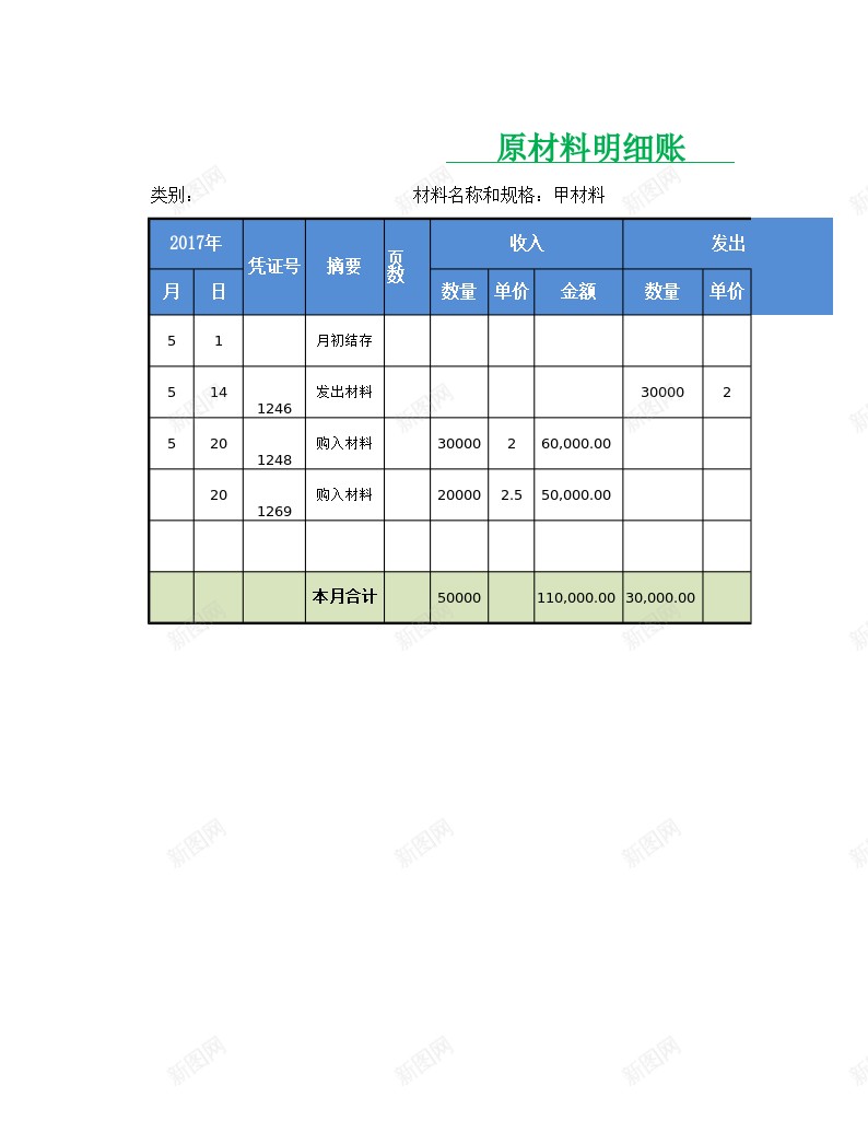 数量金额式明细账办公Excel_新图网 https://ixintu.com 数量 明细账 金额