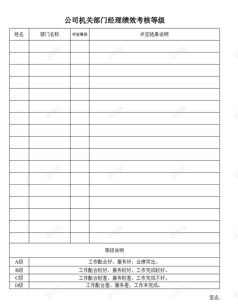 公司机关部门经理绩效考核等级办公Excel_新图网 https://ixintu.com 公司 机关 机关部 等级 经理 绩效 绩效考核PPT 考核 部门