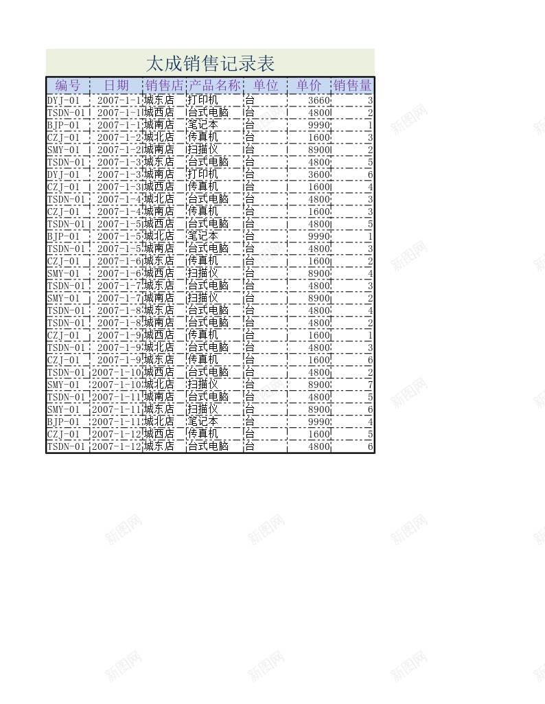 月销售记录表2办公Excel_新图网 https://ixintu.com 记录表 销售