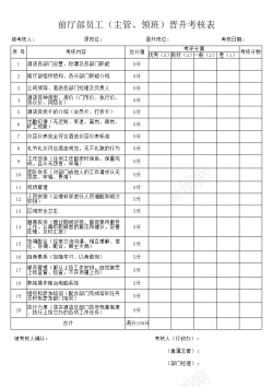 酒店布置酒店前厅客房主管晋升考核表