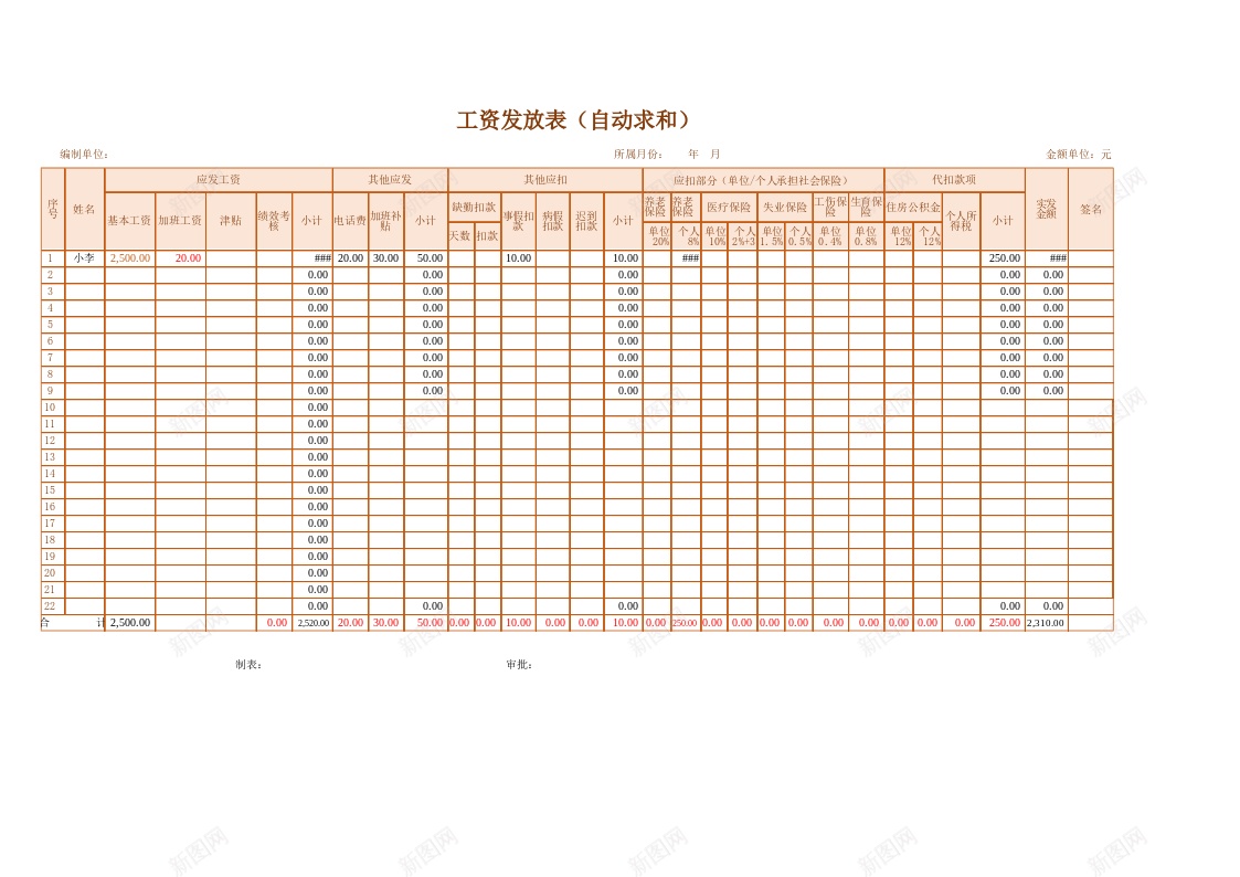 工资发放表自动求和办公Excel_新图网 https://ixintu.com 发放 工资 求和 自动