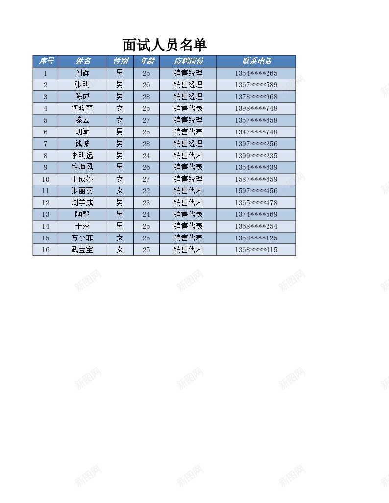 面试人员名单表办公Excel_新图网 https://ixintu.com 人员名单 面试