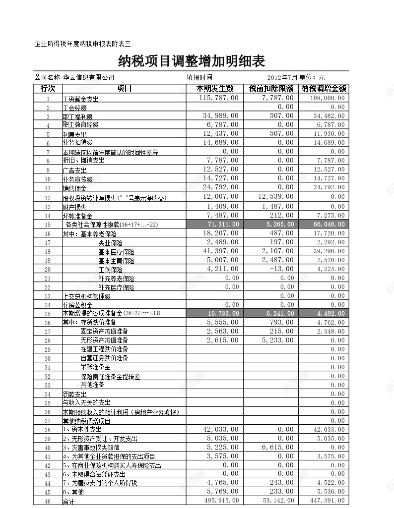 纳税调整增加项目明细表办公Excel_新图网 https://ixintu.com 增加 明细表 纳税 调整 项目