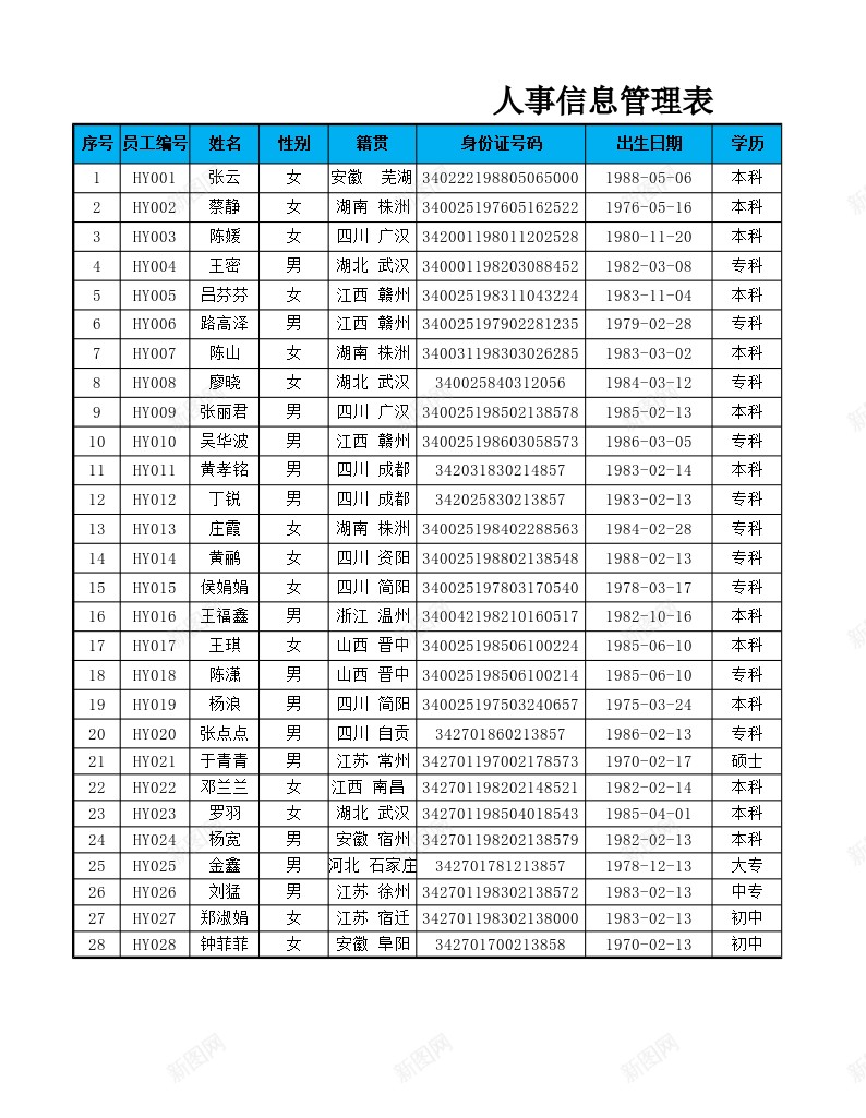 人事信息查询表办公Excel_新图网 https://ixintu.com 人事 信息 查询表