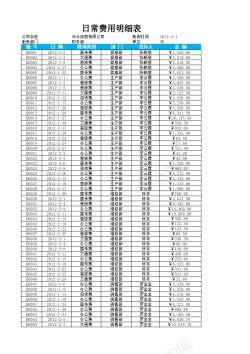 额外费用日常费用明细表