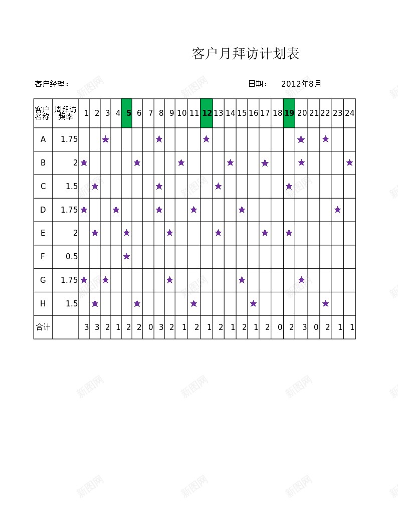 客户月拜访计划表办公Excel_新图网 https://ixintu.com 客户 拜访 计划表