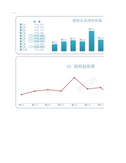 精美蓝色10图表模板蓝色商务