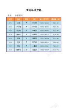 能生活生活补助表