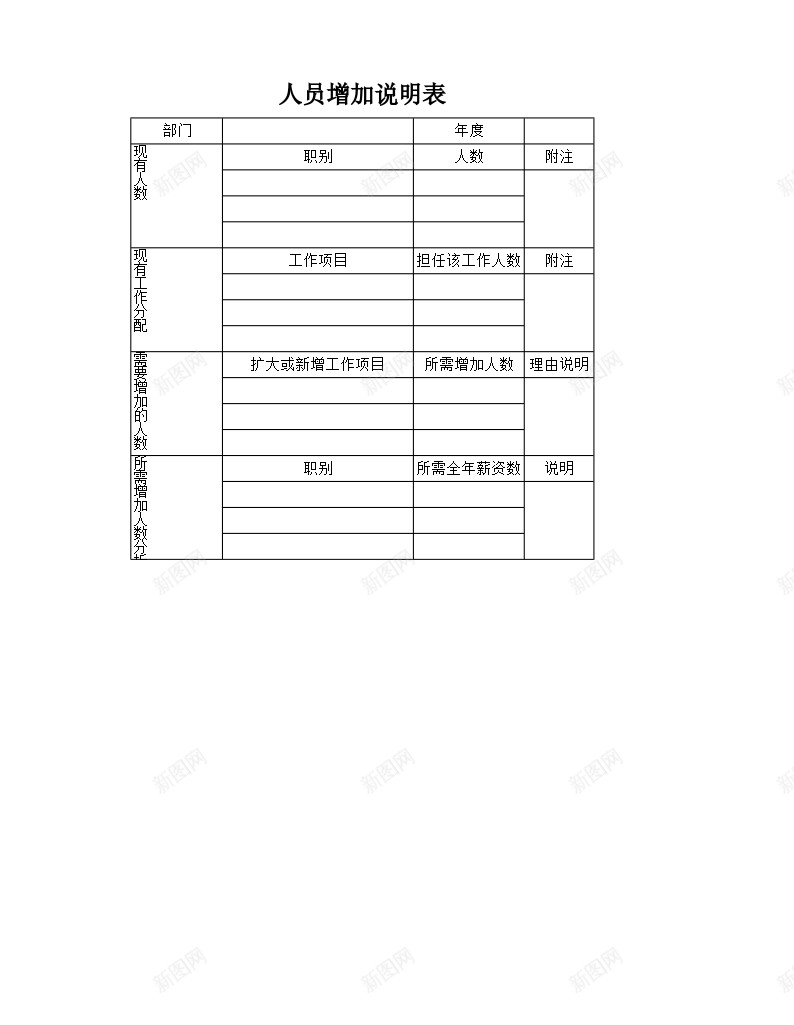 人员增加说明表办公Excel_新图网 https://ixintu.com 人员 增加 说明