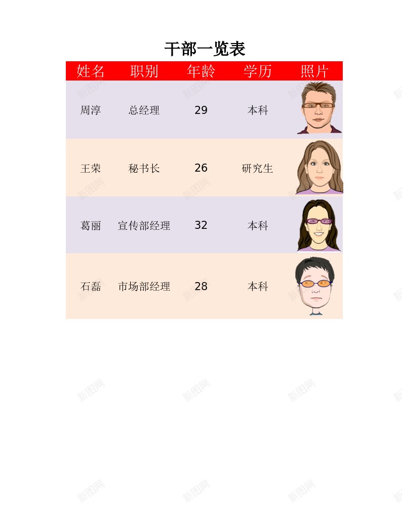 干部一览表办公Excel_新图网 https://ixintu.com 一览表 干部