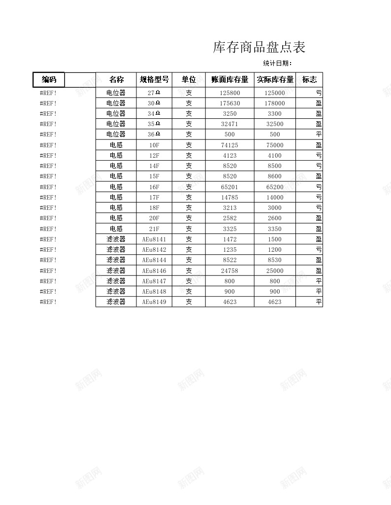 库存商品盘点表办公Excel_新图网 https://ixintu.com 商品 库存 盘点