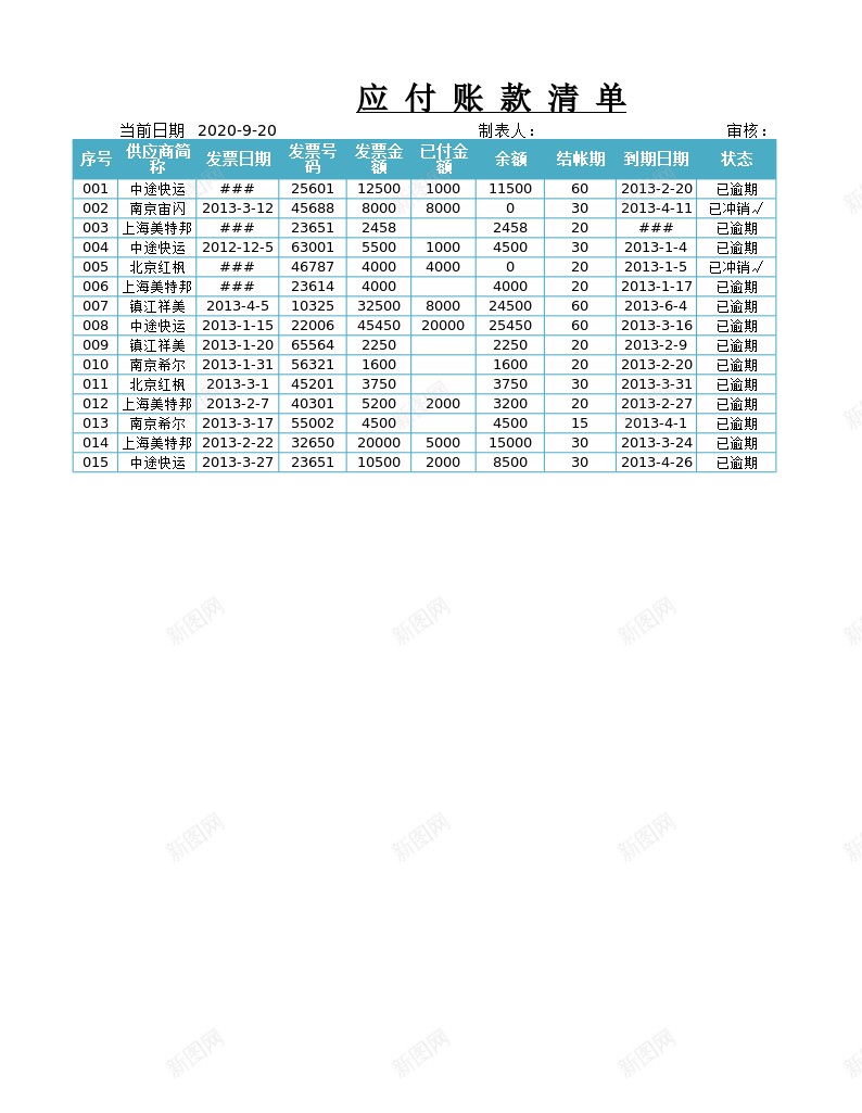 各往来单位应付账款汇总办公Excel_新图网 https://ixintu.com 单位 应付 往来 汇总 账款