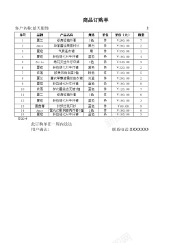 可爱商品商品订购单