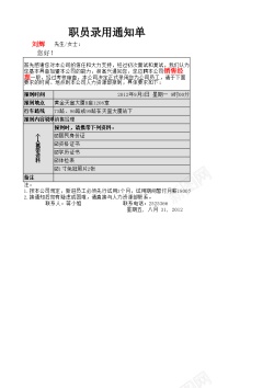 素材psd人员录用通知单