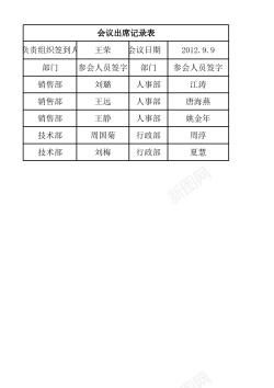 素材psd会议出席记录表