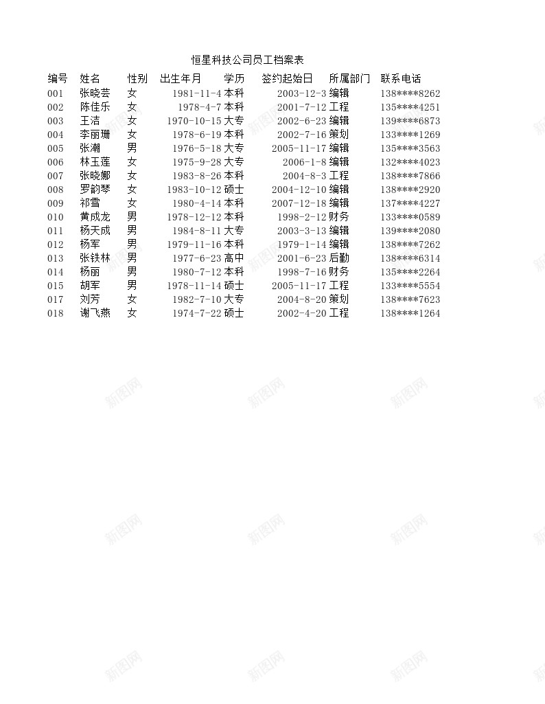 员工档案表2办公Excel_新图网 https://ixintu.com 员工 档案