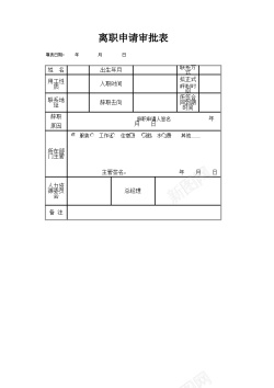 审批辞职申请审批表