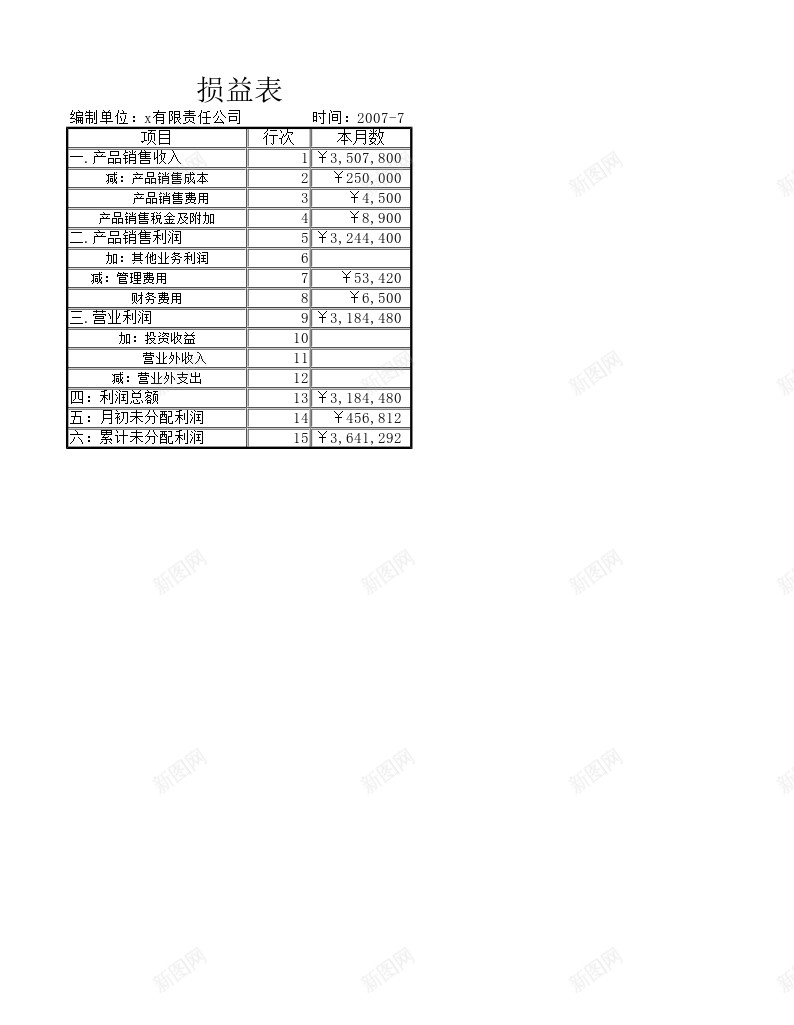 损益表办公Excel_新图网 https://ixintu.com 损益表