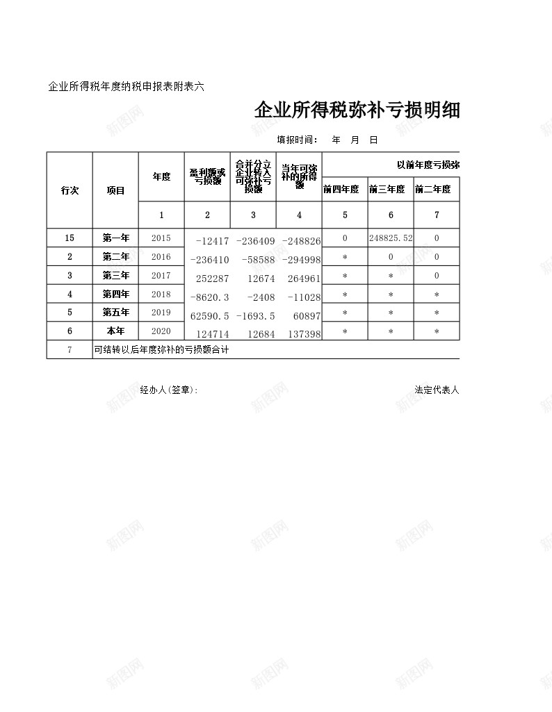 税前弥补亏损明细表办公Excel_新图网 https://ixintu.com 亏损 弥补 明细表 税前