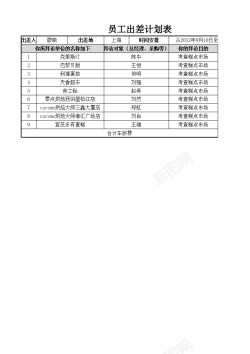 素材背景员工出差计划表