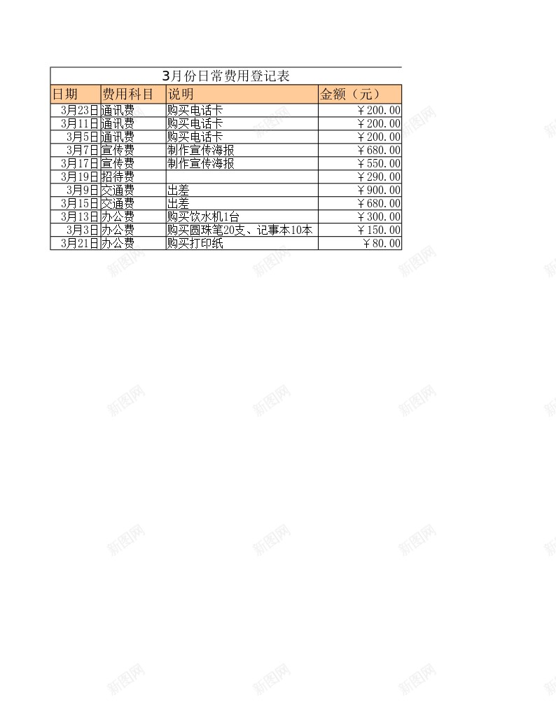 公司日常费用表办公Excel_新图网 https://ixintu.com 公司 日常 费用