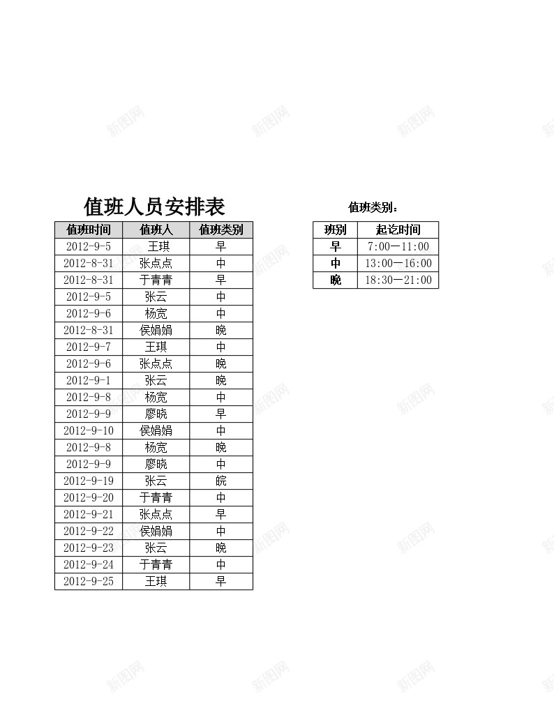 值班人员提醒表格办公Excel_新图网 https://ixintu.com 人员 值班 提醒 表格