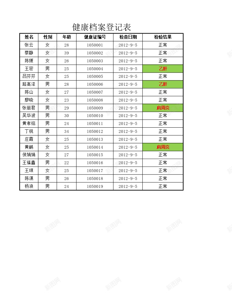 健康档案登记表1办公Excel_新图网 https://ixintu.com 健康 档案 登记表