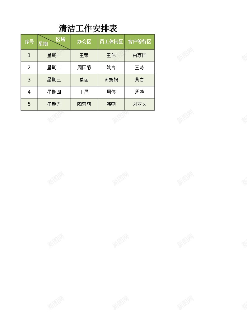 清洁工作安排表办公Excel_新图网 https://ixintu.com 安排表 工作 工作安排 清洁 清洁工