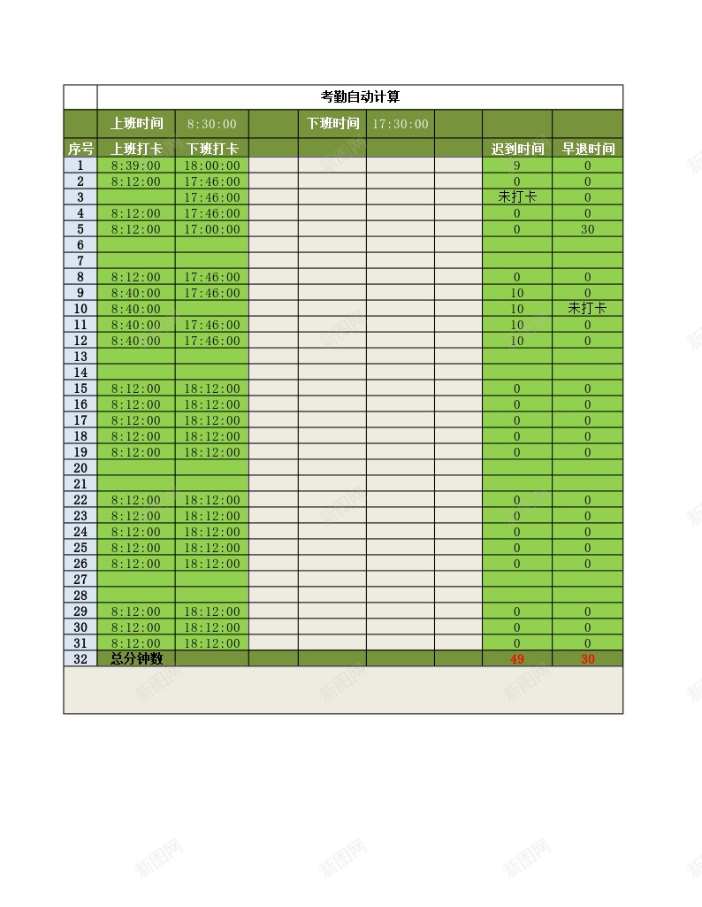 考勤自动计算系统EXCEL表格自动计算办公Excel_新图网 https://ixintu.com 系统 考勤 自动 表格 计算